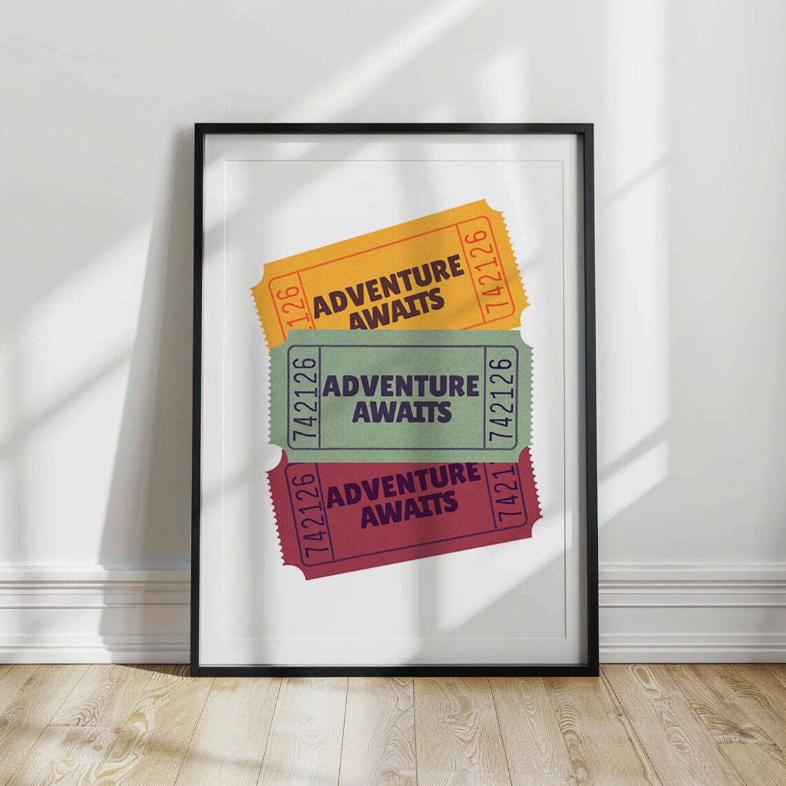 Adventure Awaits Vintage Ticket Stubs Quote Poster Retro Travel Art - Image 2