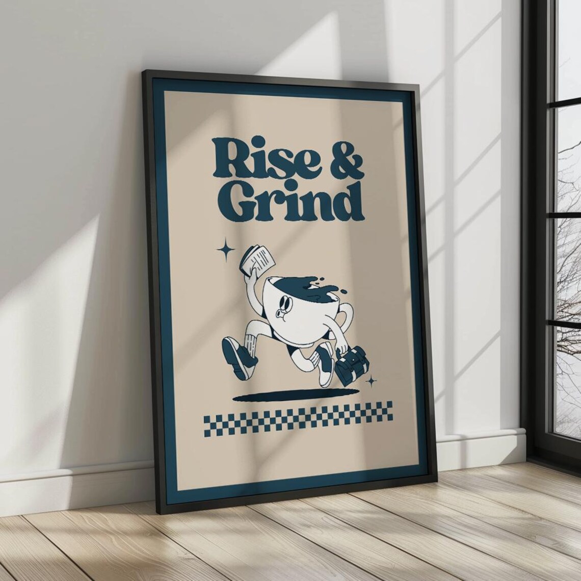 Rise Grind Coffee Retro Poster, Modern Kitchen Decor - Image 3
