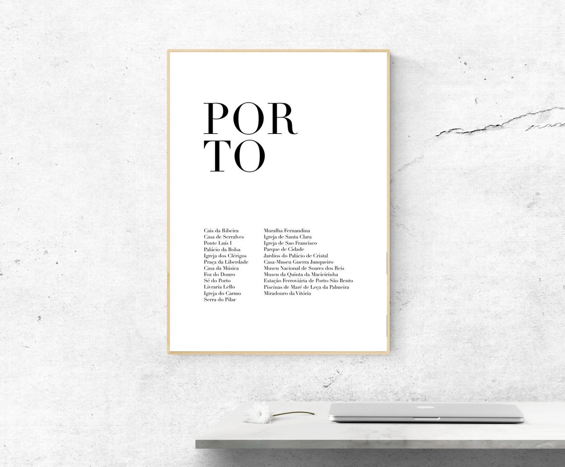 Porto Portugal Landmarks List Minimalist Typography Travel Poster