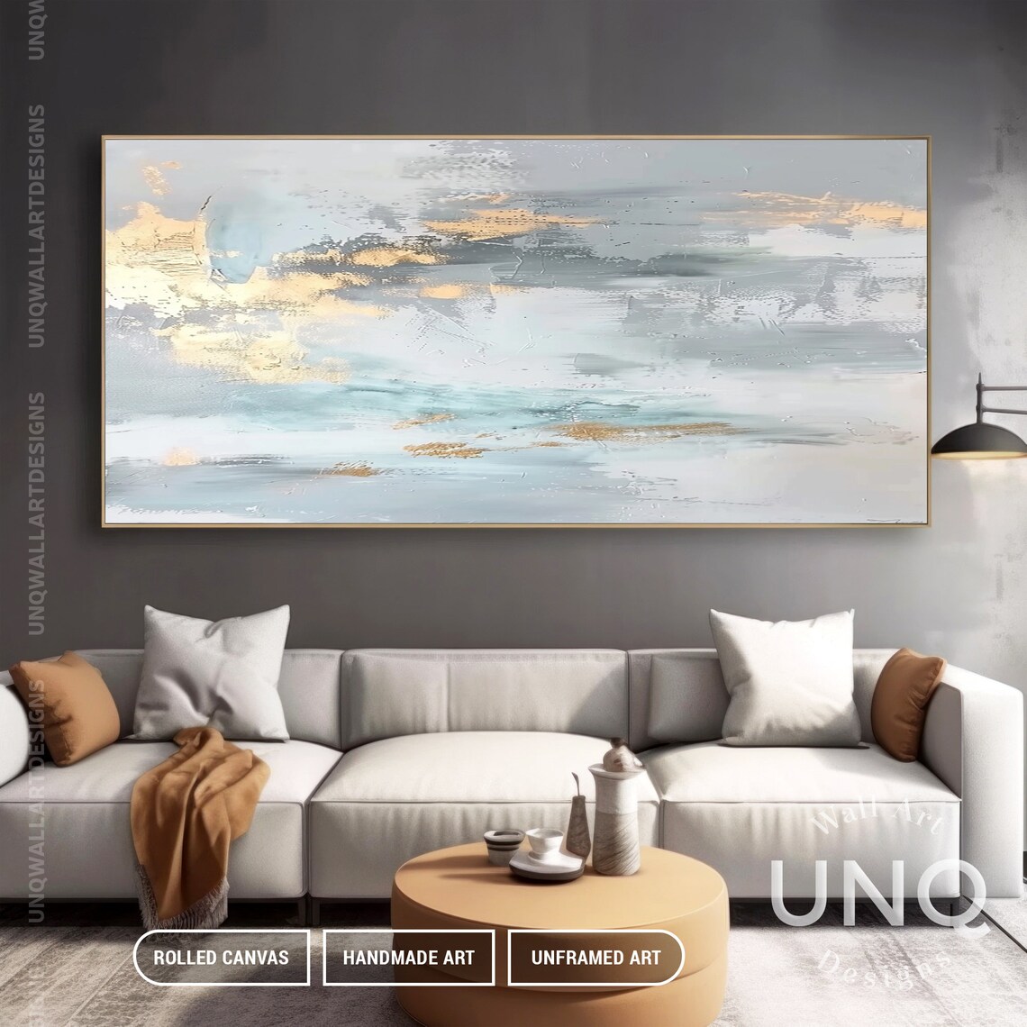 Contemporary Luxury Grey Gold Gift For Wall Extra Large Minimal Fine Decor Idea Oversized Unframed Silver Wall Art Gift For Her - Image 4