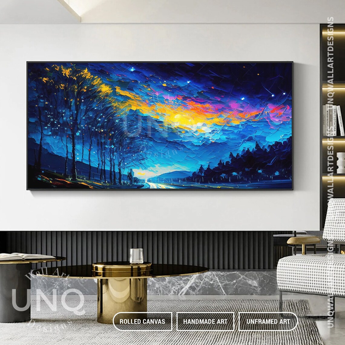 Abstract Tree With Blue Sparkle Sky Oil Painting Night Sky Landscape Acrylic Art Beautiful Night Landscape Artwork Impressionism Decor - Image 6