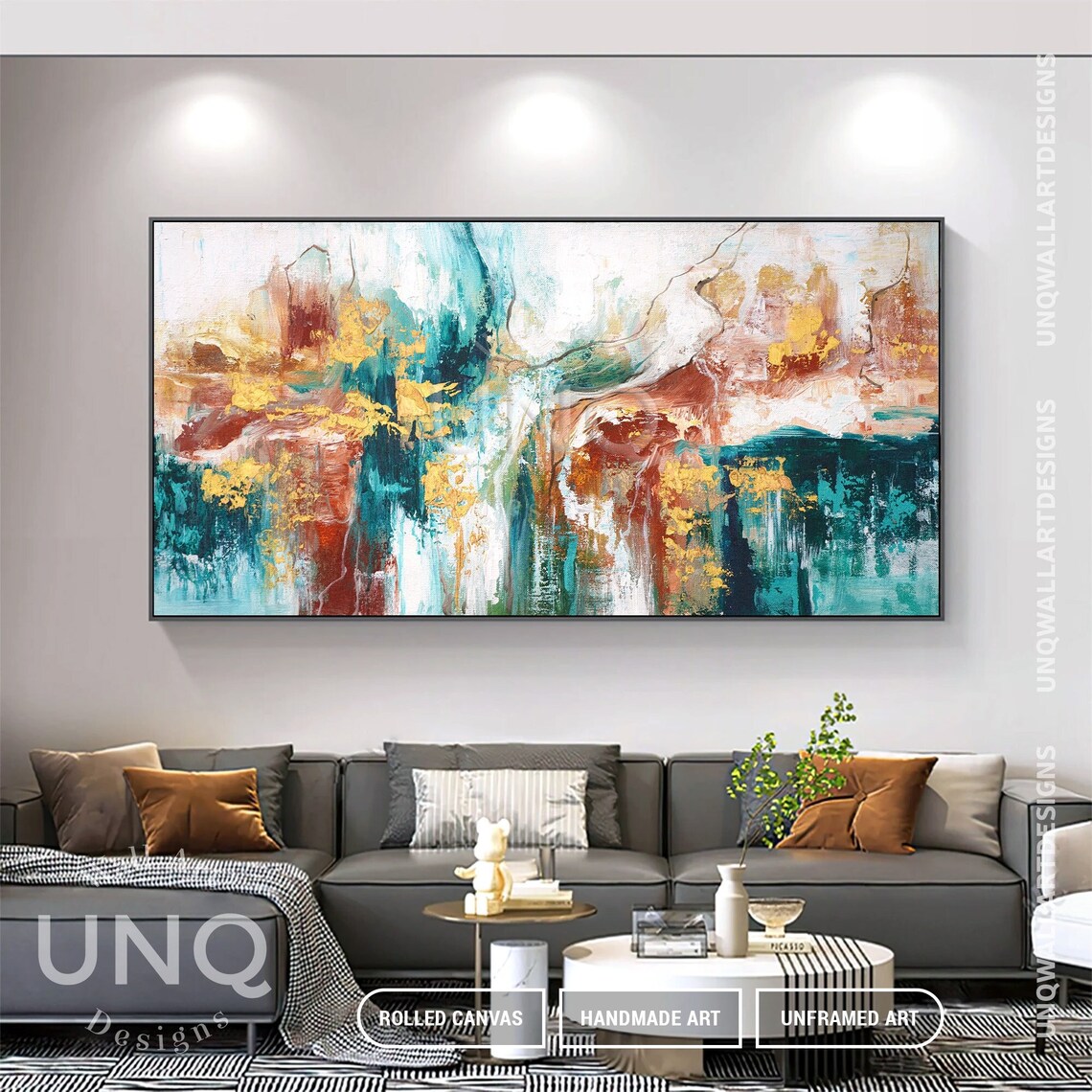 Large Abstract Oil Painting On Abstract Wall Art Original Textured Boho Wall Art Teal Fancy Acrylic Painting Spiritual Home Decor - Image 4