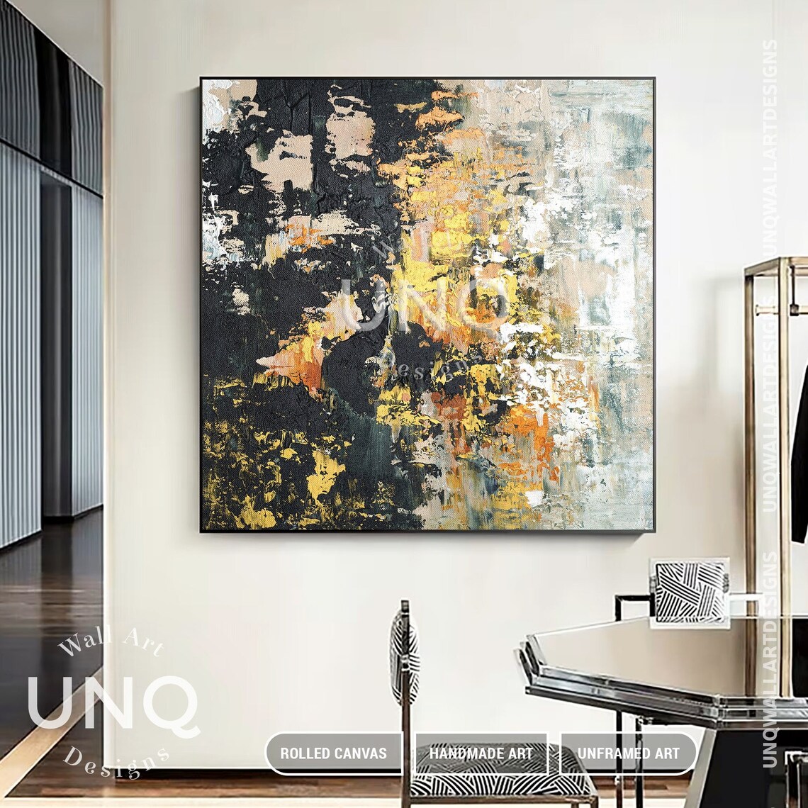 Black Gold And White Abstract Textured Painting Modern Luxury Poster - Image 2