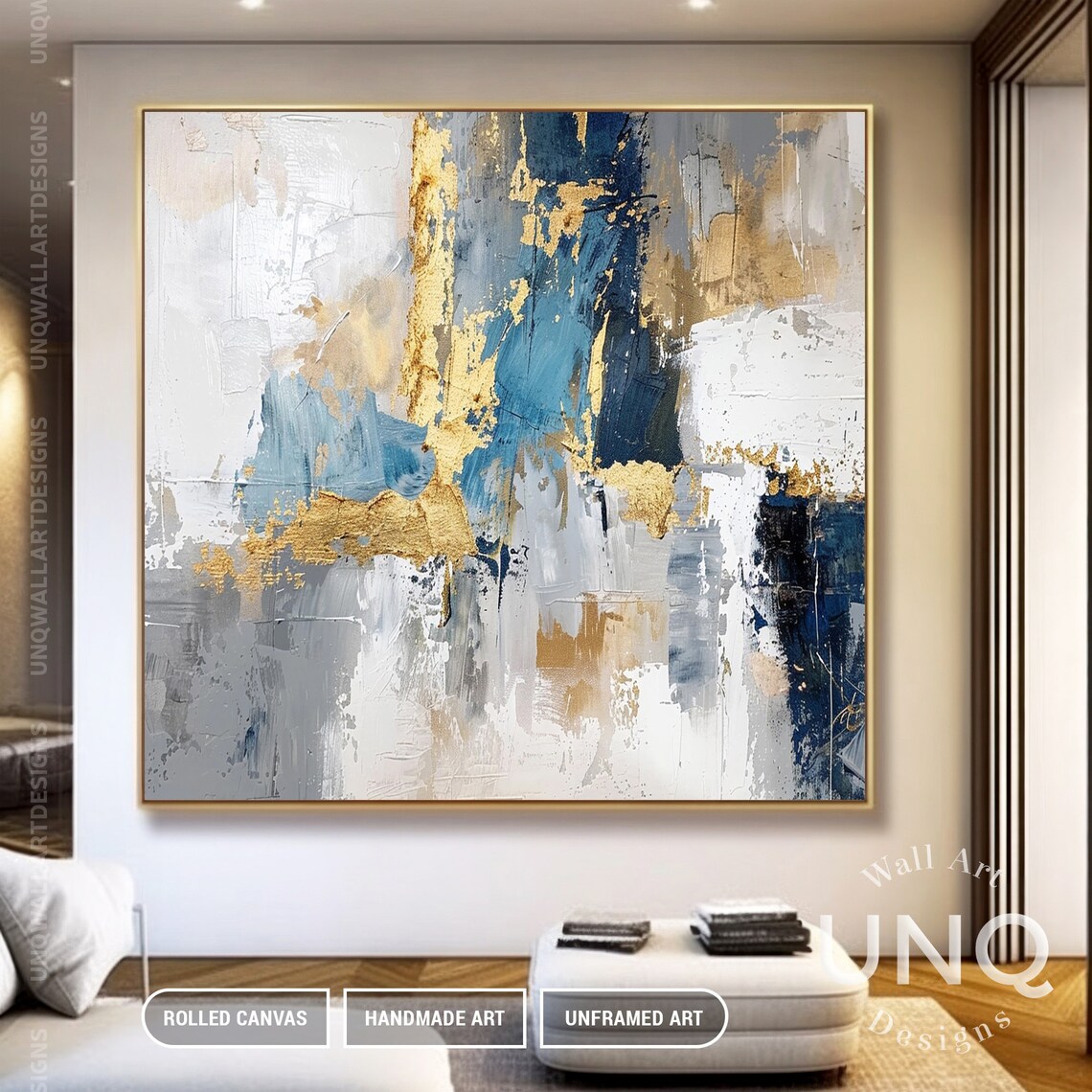 Turquoise Blue and Gold Modern Wall Art Print - Image 6