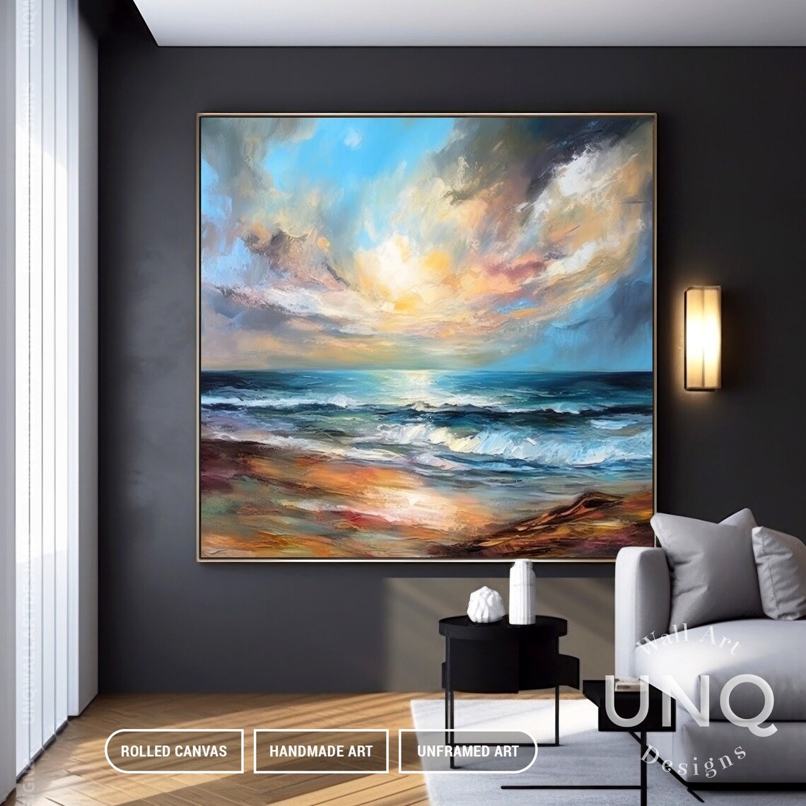 Seascape Acrylic Painting, Impressionist Sky Sea Art - Image 2