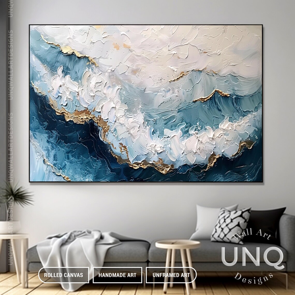 Modern Ocean Waves Impressionist Wall Art Print - Image 4
