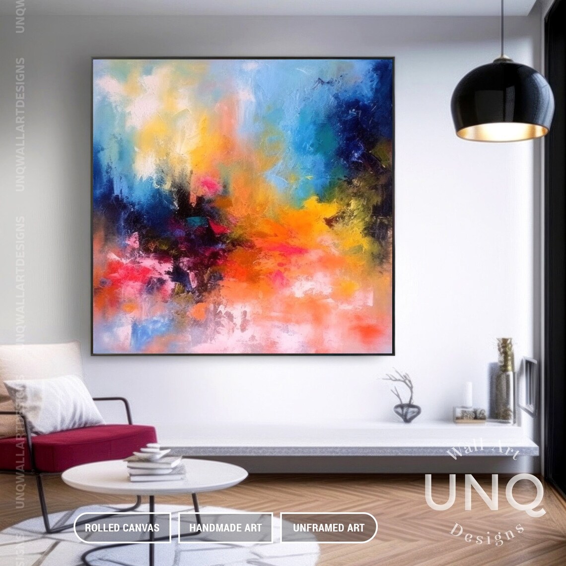 Colourful Blue Orange Abstract Art Extra Large Painting For Bedroom Fancy Wall Art For Modern Decor Bedroom Art Custom Art Gift - Image 4