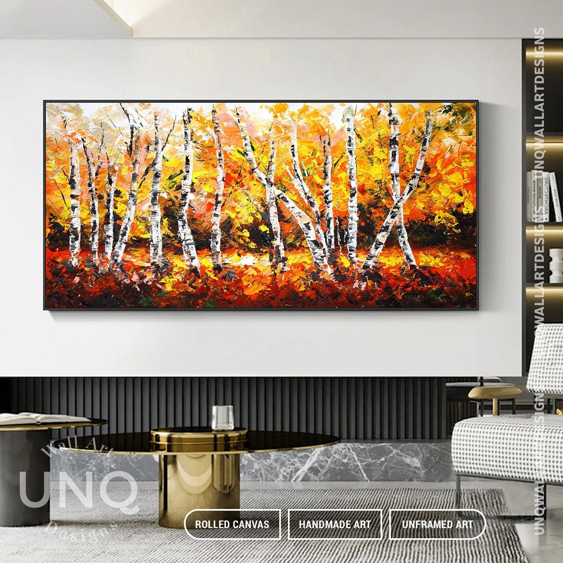 Golden Birch Forest Autumn Landscape White Trunks Orange Leaves Poster - Image 4