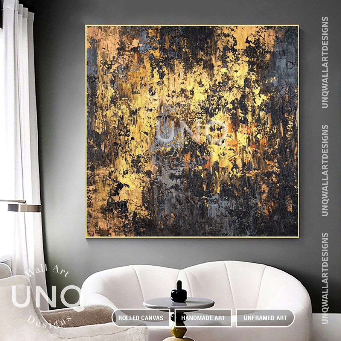 Black And Gold Painting On Original Abstract Painting Gold Foil Original Art Hand Painted Textured Abstract Painting - Image 3