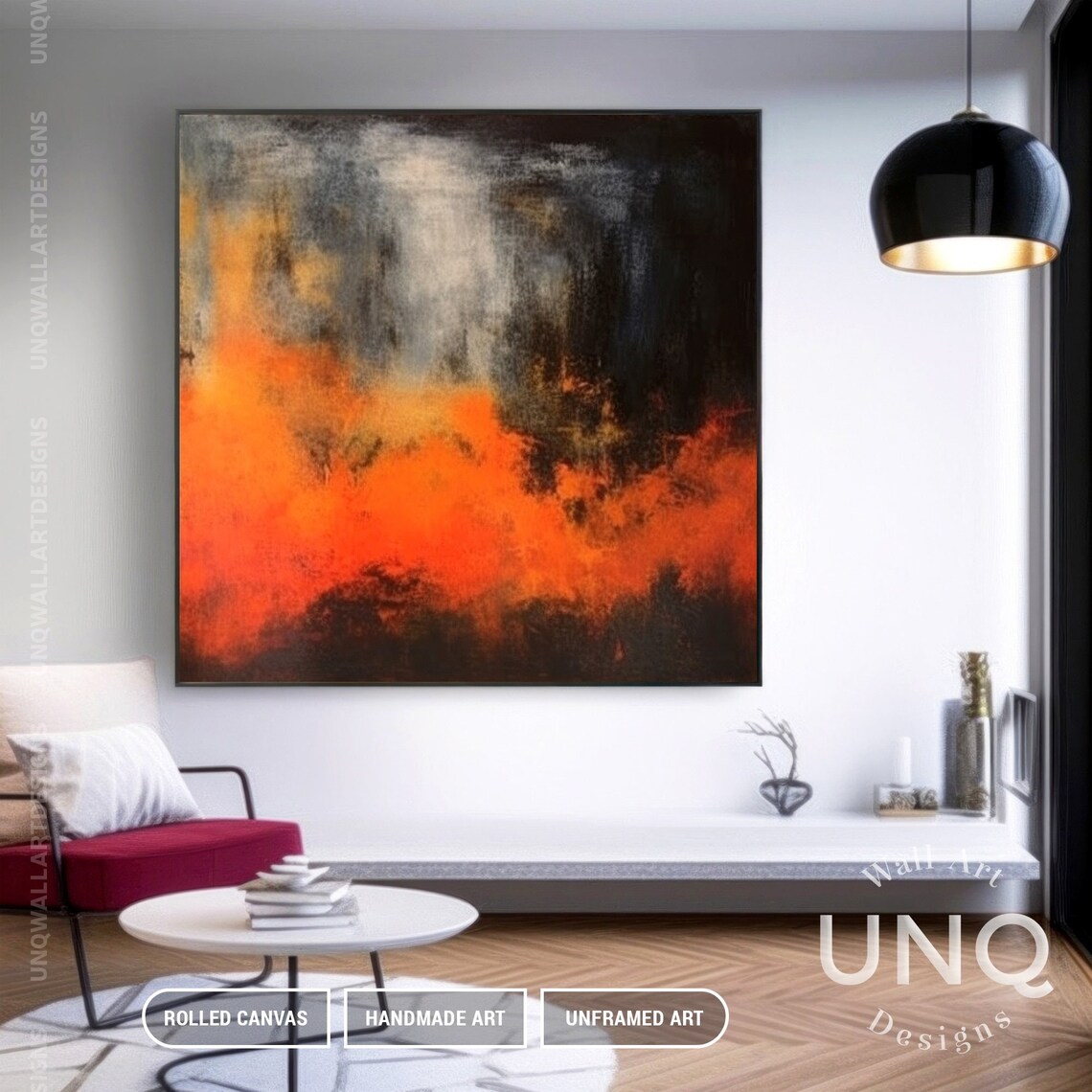 Hand-Painted Orange and Black Abstract Art Print - Image 4