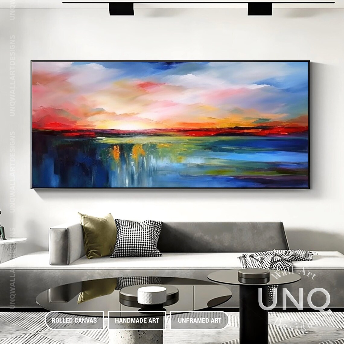 Sunrise Seascape Modern Abstract Oil Painting Art Print - Image 4