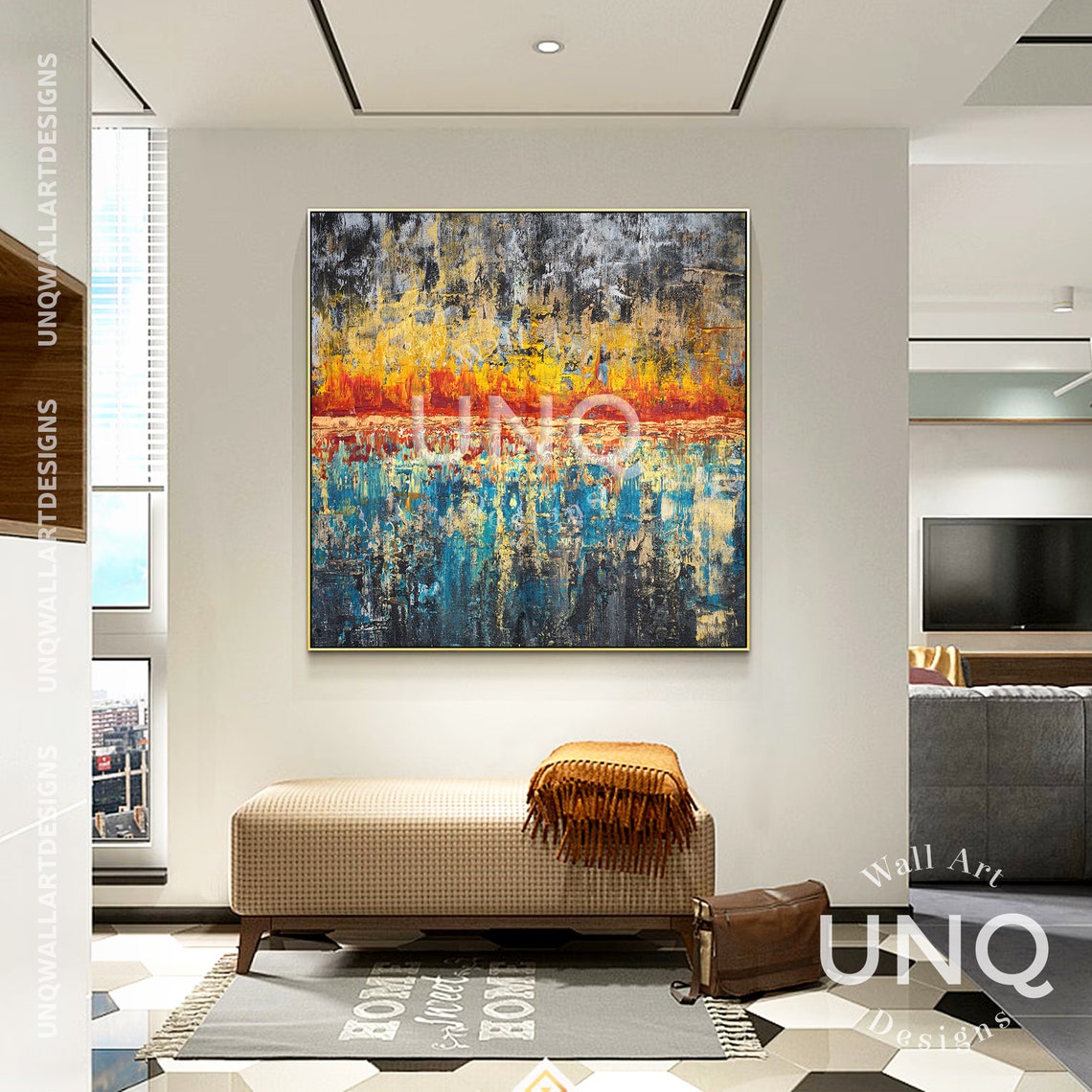 Blue And Orange Horizon Abstract Painting Modern Landscape Art Poster - Image 2