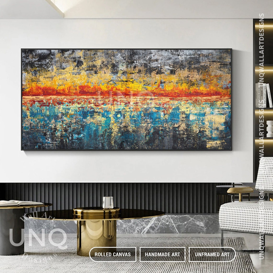 Blue And Orange Horizon Abstract Painting Modern Landscape Art Poster - Image 6