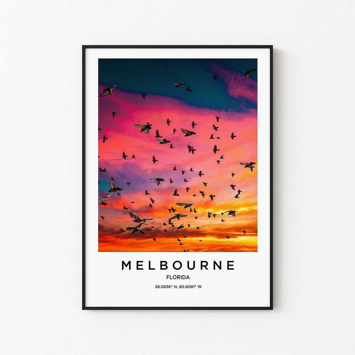 Melbourne Florida Sunset Sky Birds Colorful Dusk Travel Poster