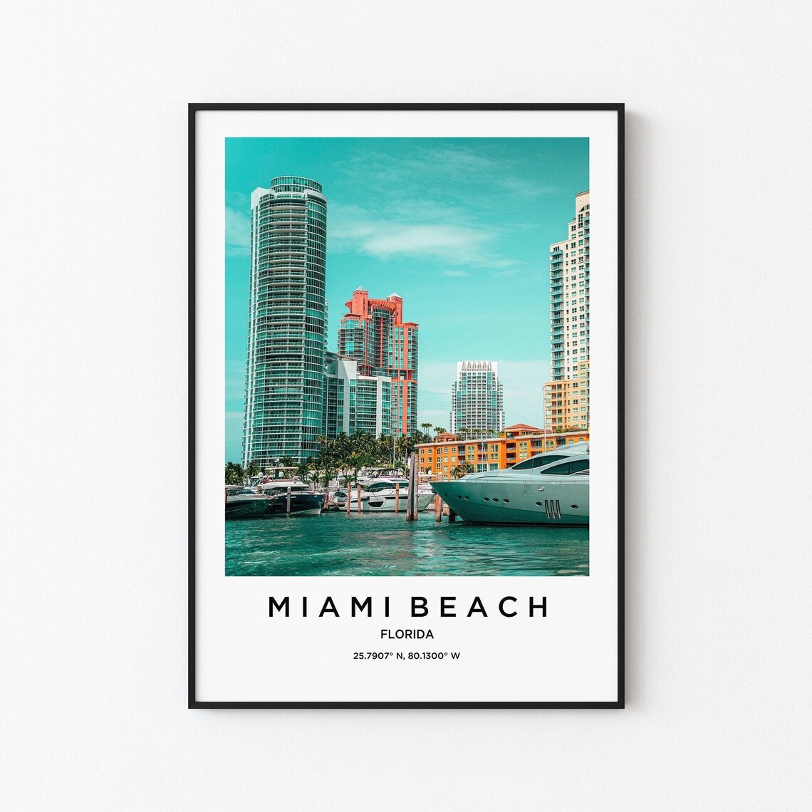 Miami Beach Florida Marina Yachts Bright Turquoise Waterfront Poster