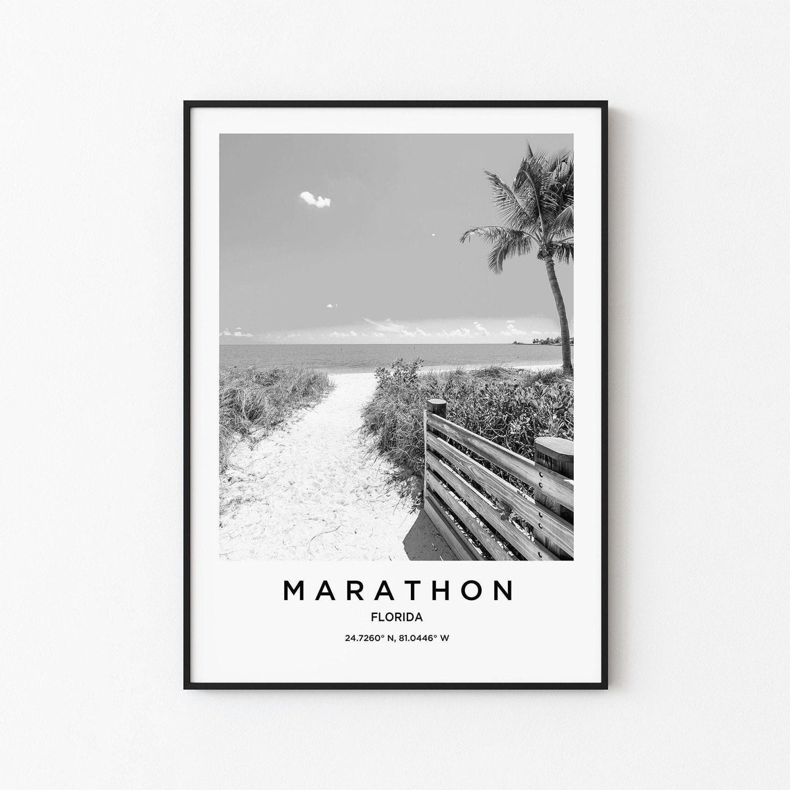 Marathon Florida Tropical Beach Path Palm Monochrome Coastal Poster