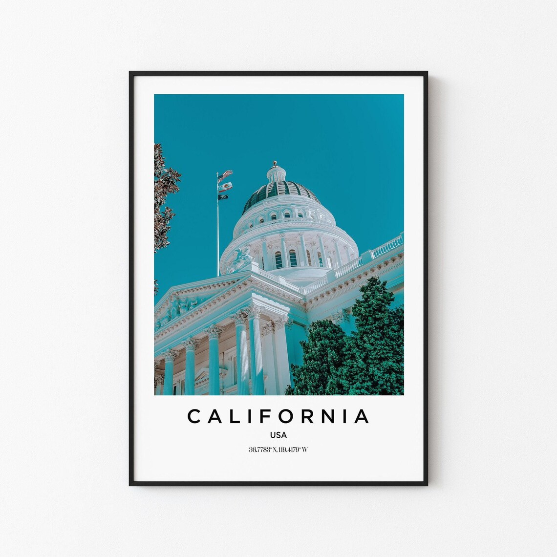 California State Capitol Dome Blue Sky Landmark Travel Poster