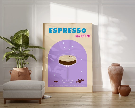 Espresso Martini Print Cocktail Poster Bar Cart Decor Retro Kitchen Wall Art Bar Prints Retro Art Bar Cart Decor