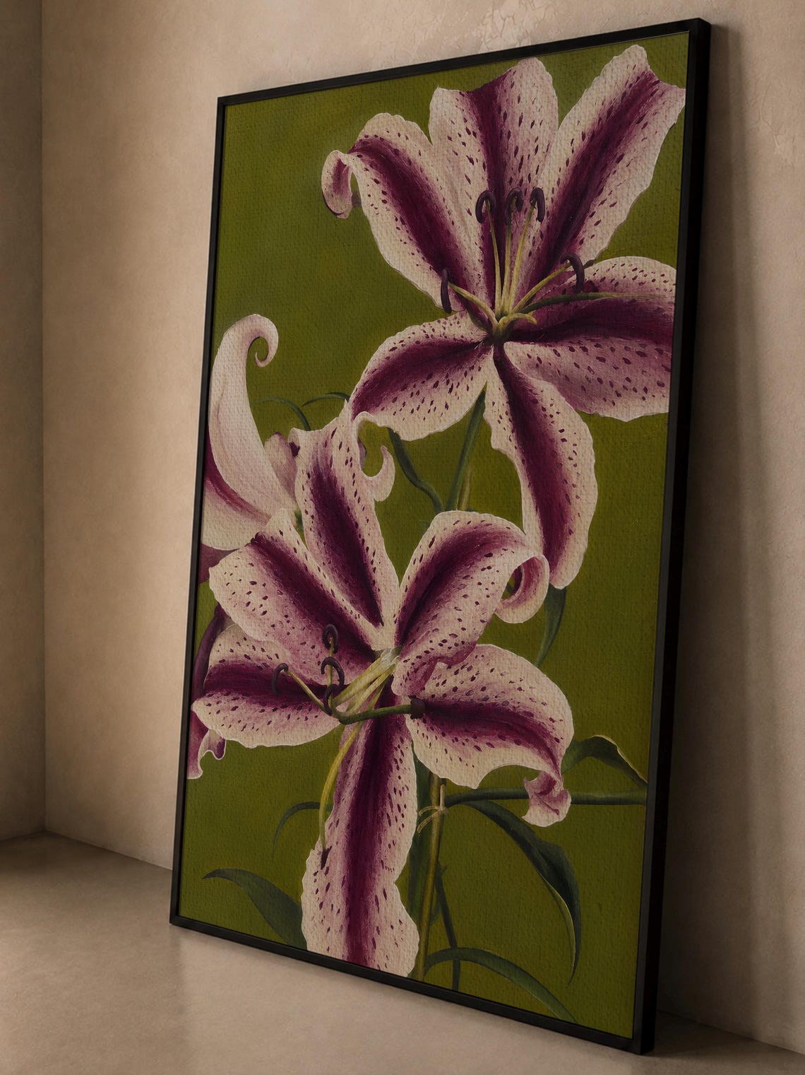 Purple Plum And Green Lily Art Print Floral Wall Abstract Flower Lilies Poster Funky Trendy Botanical - Image 3
