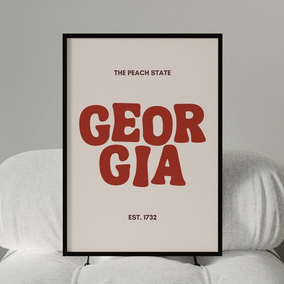 Georgia The Peach State Retro Typography Est 1732 Minimalist Wall Poster