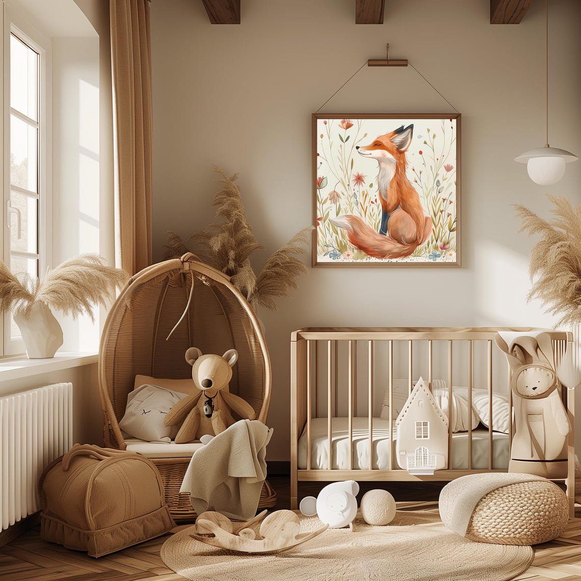 Whimsical Fox In A Floral Meadow Nursery Wall Art Woodland Animal Illustration - Image 3