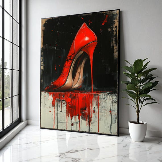 Bold Red Stiletto Canvas Wall Art Modern High Heel Painting Contemporary Fashion Decor Urban Abstract Gift Home Print