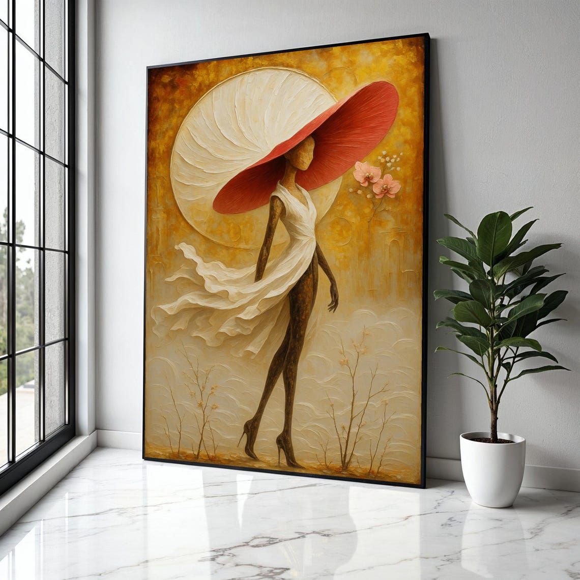 Elegant Woman in Flowing Dress Abstract Figurative Art