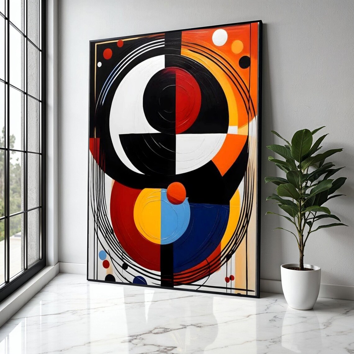 Geometric Circles Abstract Orange Red Black Bauhaus Style Poster