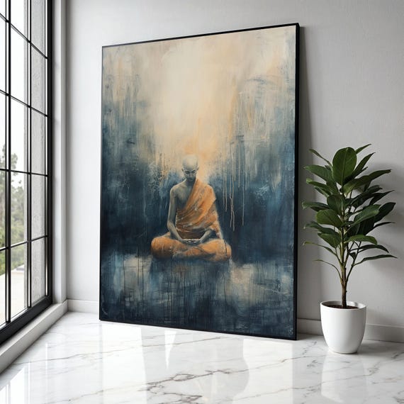Meditative Monk Canvas Wall Art Spiritual Yoga Decor Abstract Calm Painting Zen Home Decoration Modern Gift Print