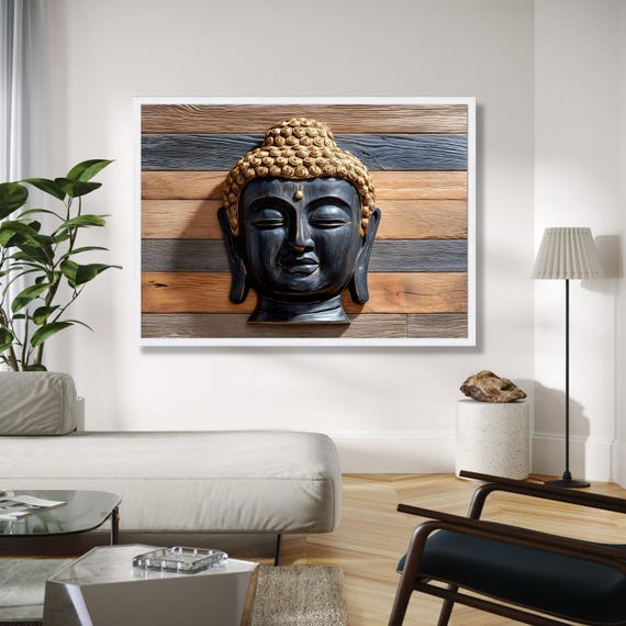 Tranquil Buddha Canvas Wall Art Zen Meditation Decor Spiritual Home Decoration Wooden Background Calm Gift Print