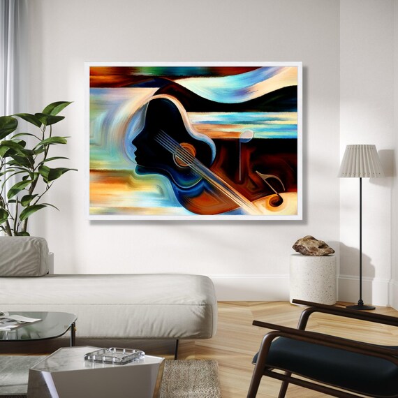Abstract Silhouette Face Merged With A Guitar And Music Notes Art Poster