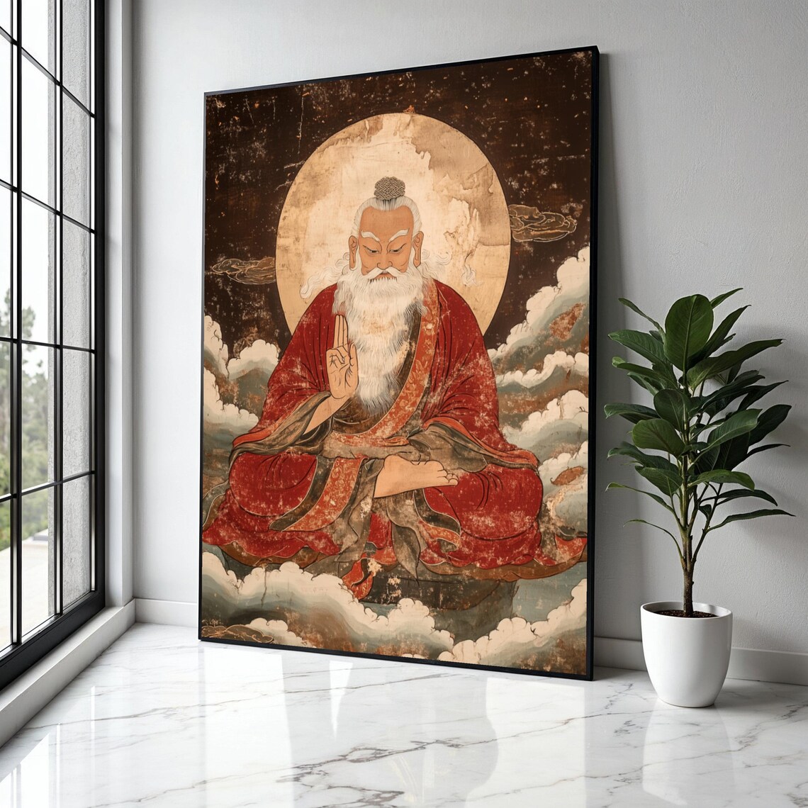 Ancient Taoist Sage Red Robe Clouds Vintage Asian Spiritual Art Poster