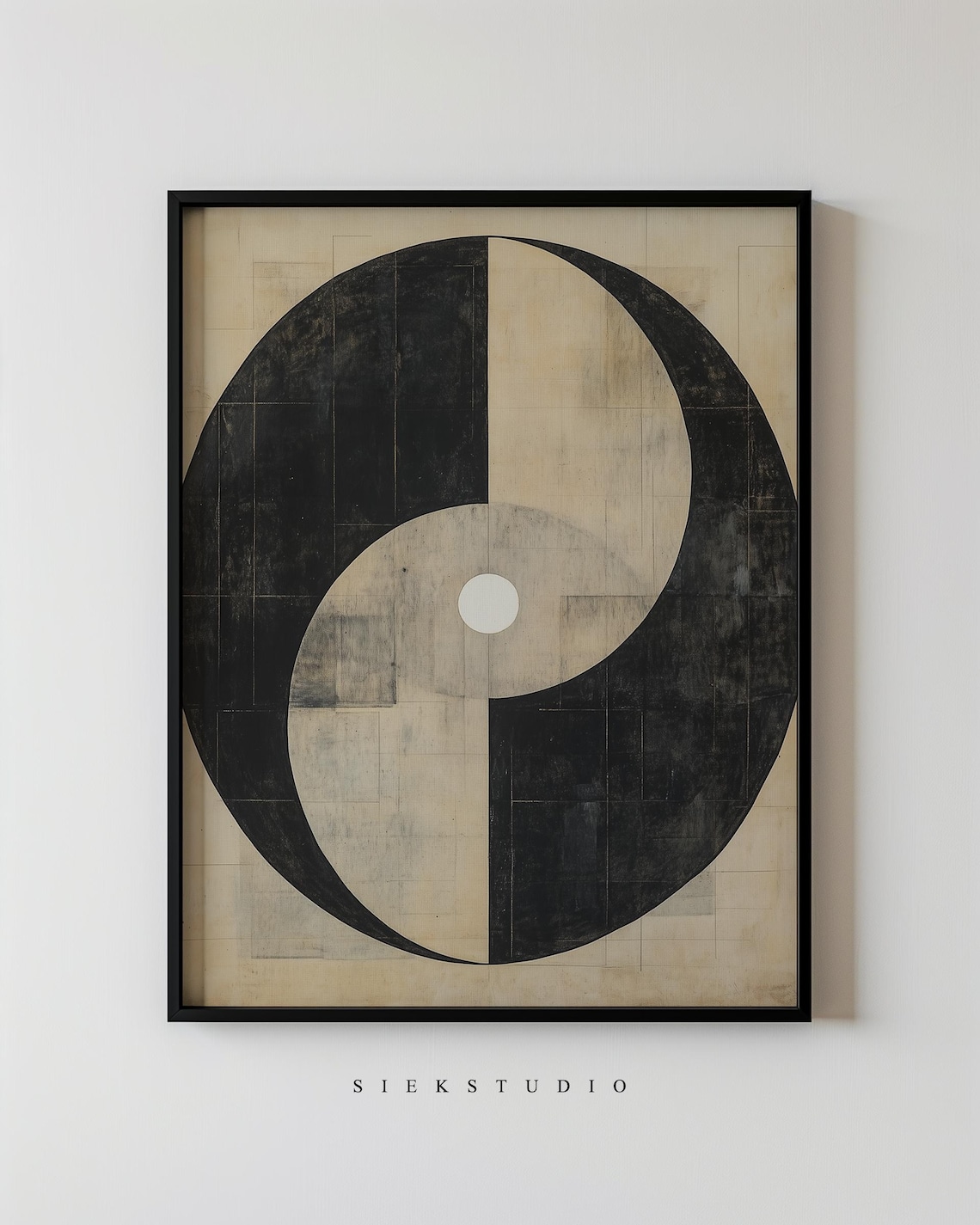 Yin Yang Inspired Black And Beige Abstract Circle Modern Art Poster