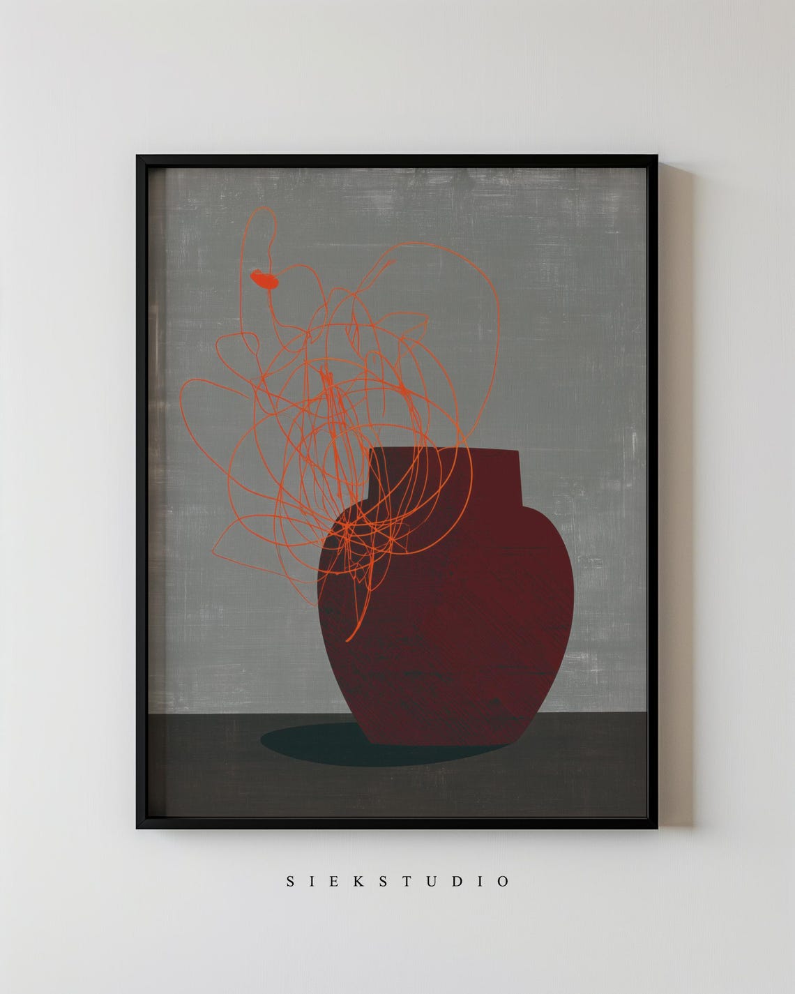 Red Vase Orange Scribble Modern Abstract Minimalist Still Life Poster