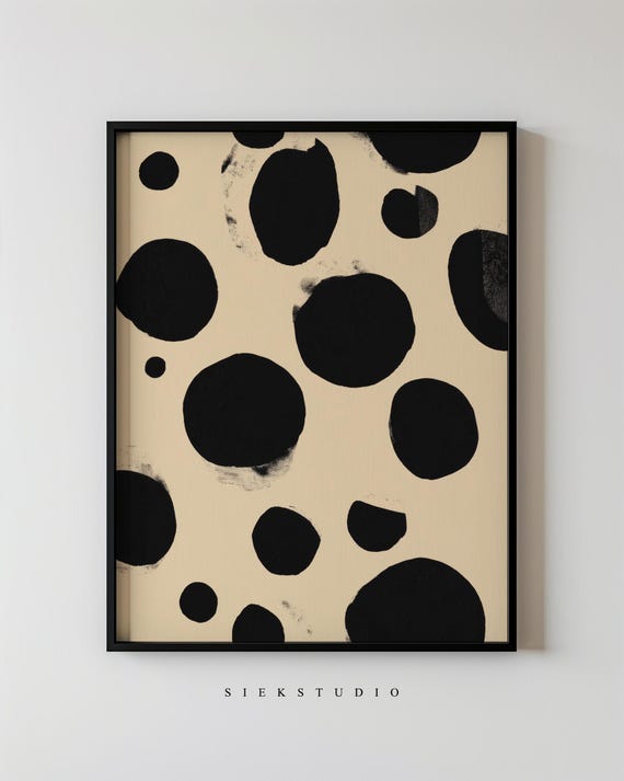 Black Ink Dot Abstract Shapes Minimalist Art Print