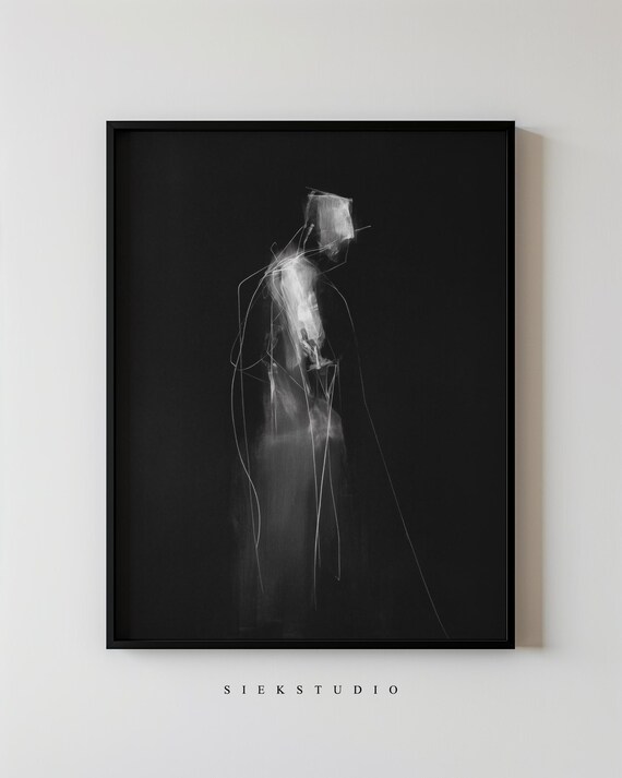 Minimalist Male Silhouette Abstract Figure Wall Art Black And White Modern Body Contemporary Decor Neutral Expression Artwork