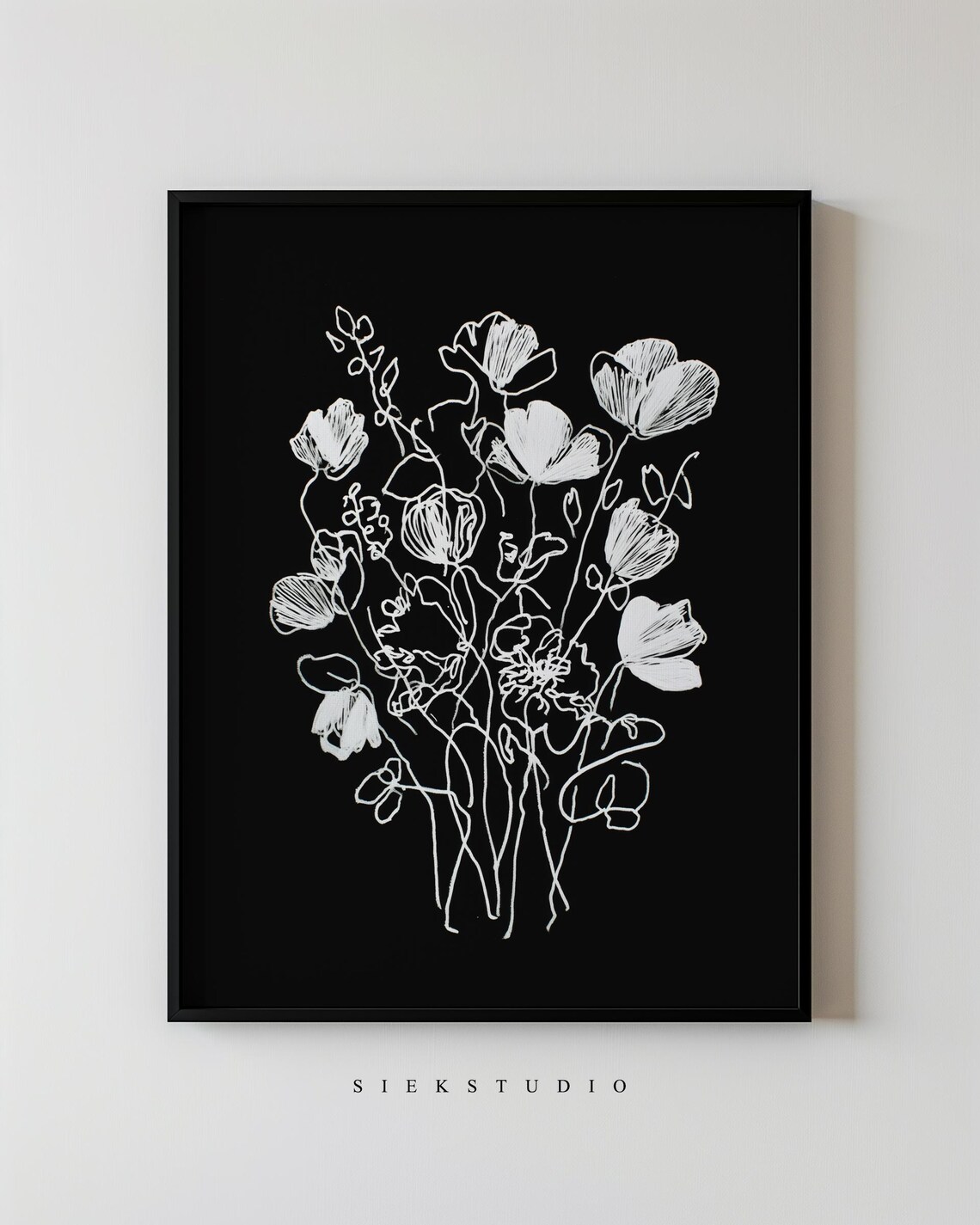 Bold Floral Line Drawing Modern Abstract Botanical Wall Art Minimalist Flower Artwork Black And White Decor