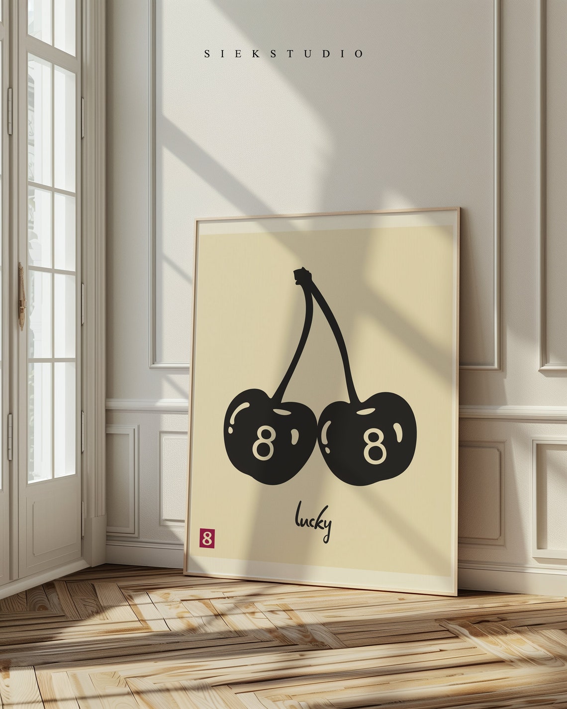 Lucky Cherry Eight Ball Bold Black Fruit Illustration Poster - Image 2