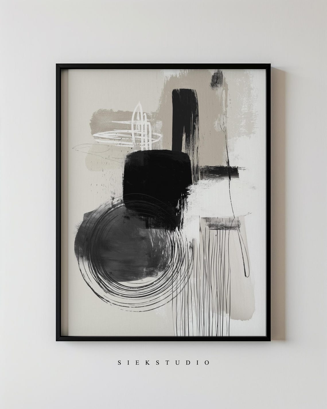 Black And White Abstract Ink Circle Brushstroke Modern Minimal Poster