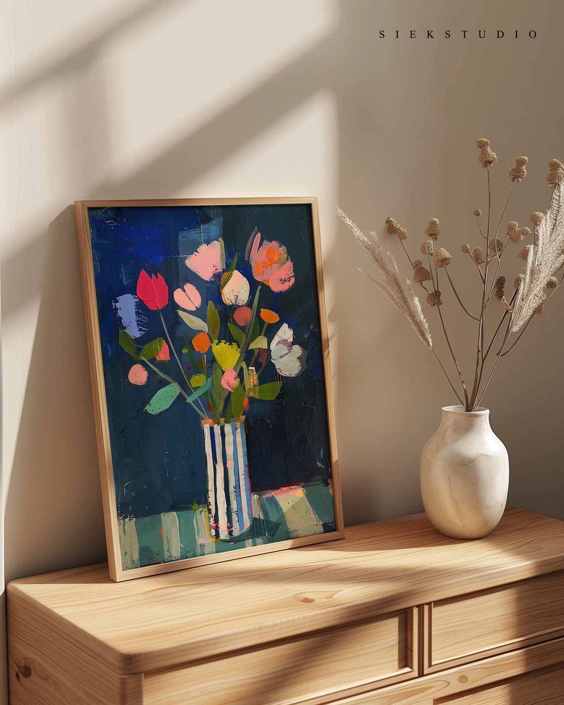 Colorful Impressionist Flower Bouquet In Striped Vase Poster - Image 3