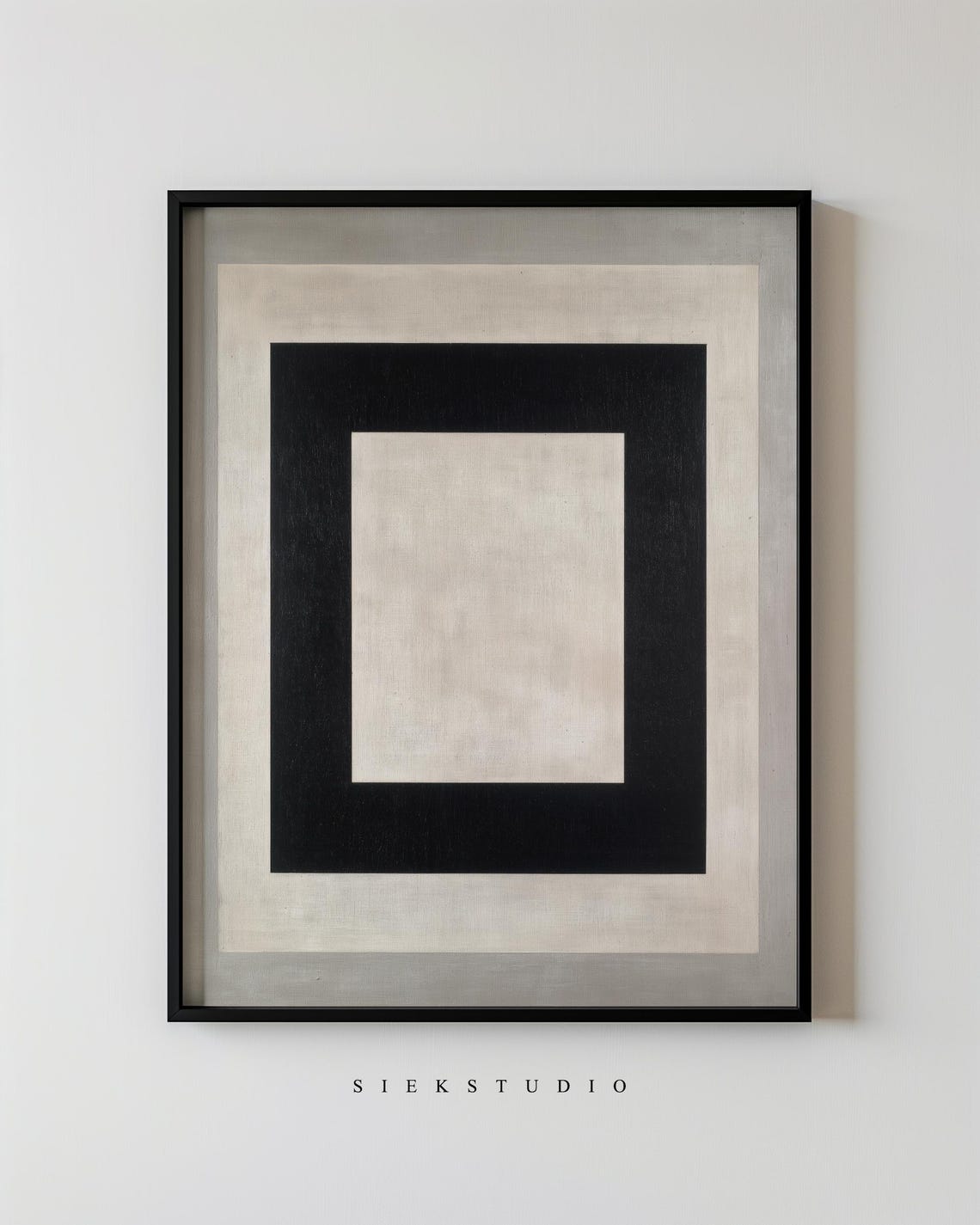 Modern Abstract Minimalist Square Block Painting Black And Beige Geometric Wall Art Contemporary Structured Home Decor 267