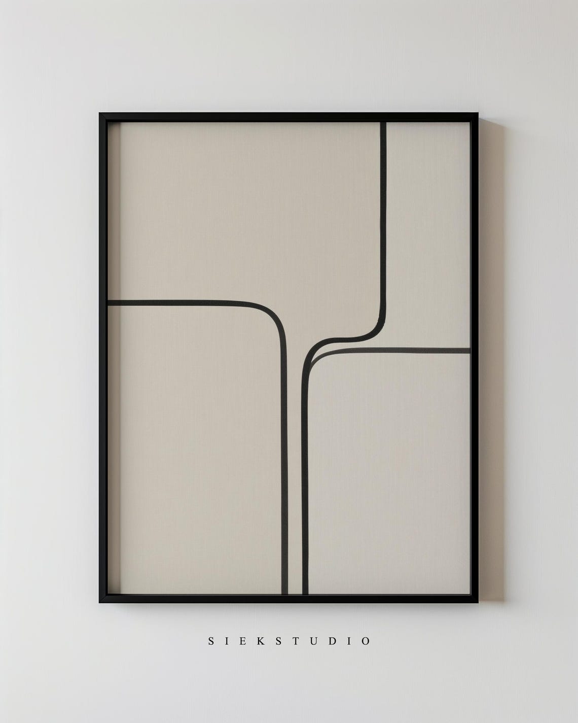 Abstract Black Line Modern Beige Neutral Minimal Wall Art Gift