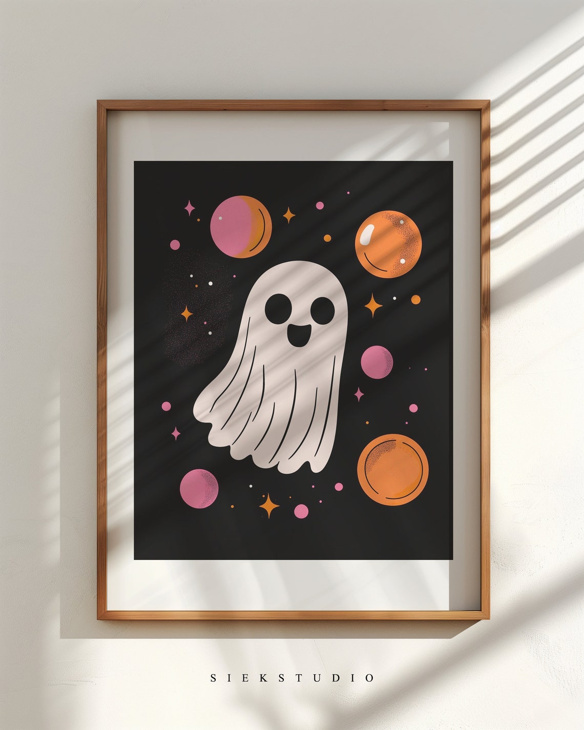 Cute Kawaii Ghost Floating Among Planets Spooky Halloween Poster - Image 3
