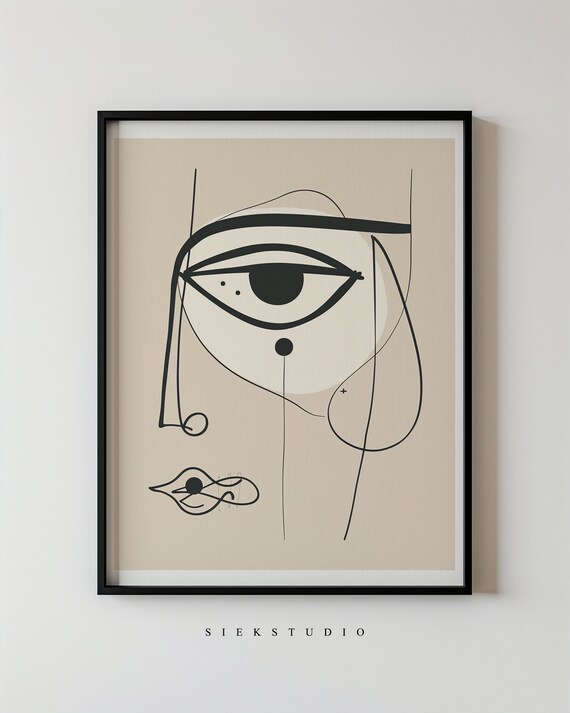Abstract Line Art Face Minimalist Black and White Boho Modern Poster