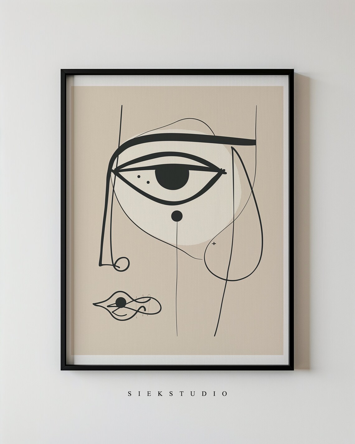 Minimalist Line Art Face Abstract Drawing Trendy Modern Boho Wall Simple Black And Beige Contemporary