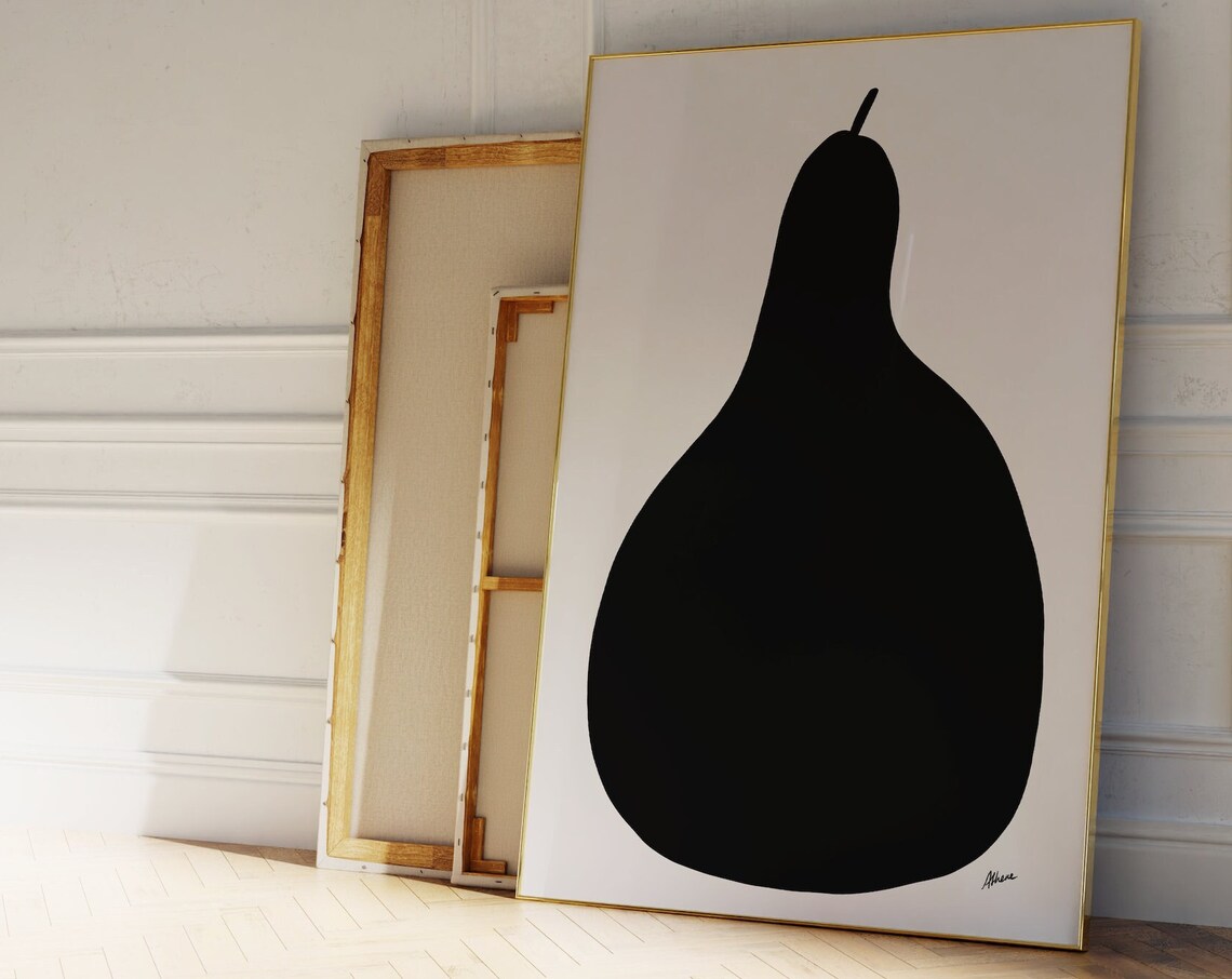Minimal Black Pear Silhouette Modern Scandinavian Kitchen Art Poster