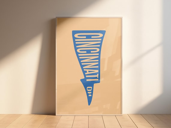 Cincinnati Ohio Blue Pennant Minimalist Typography Vintage Wall Art