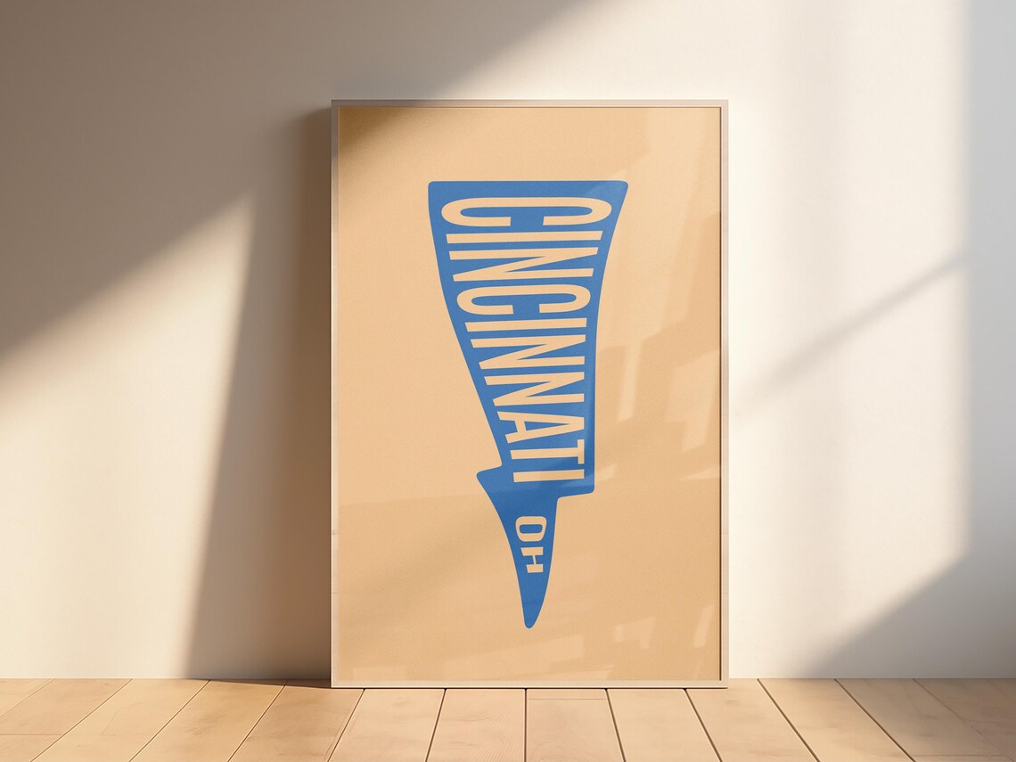 Cincinnati Ohio Blue Pennant Minimalist Typography Vintage Wall Art