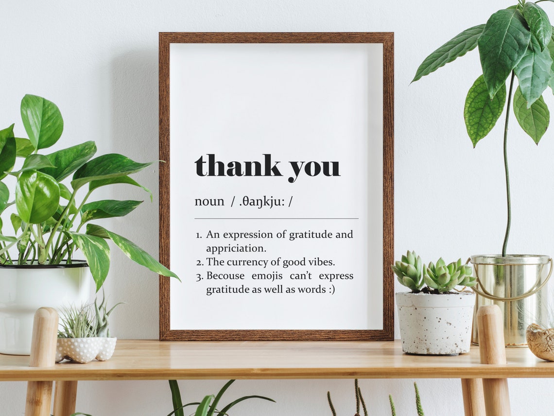 Thank You Definition Minimalist Typography Gratitude Wall Poster