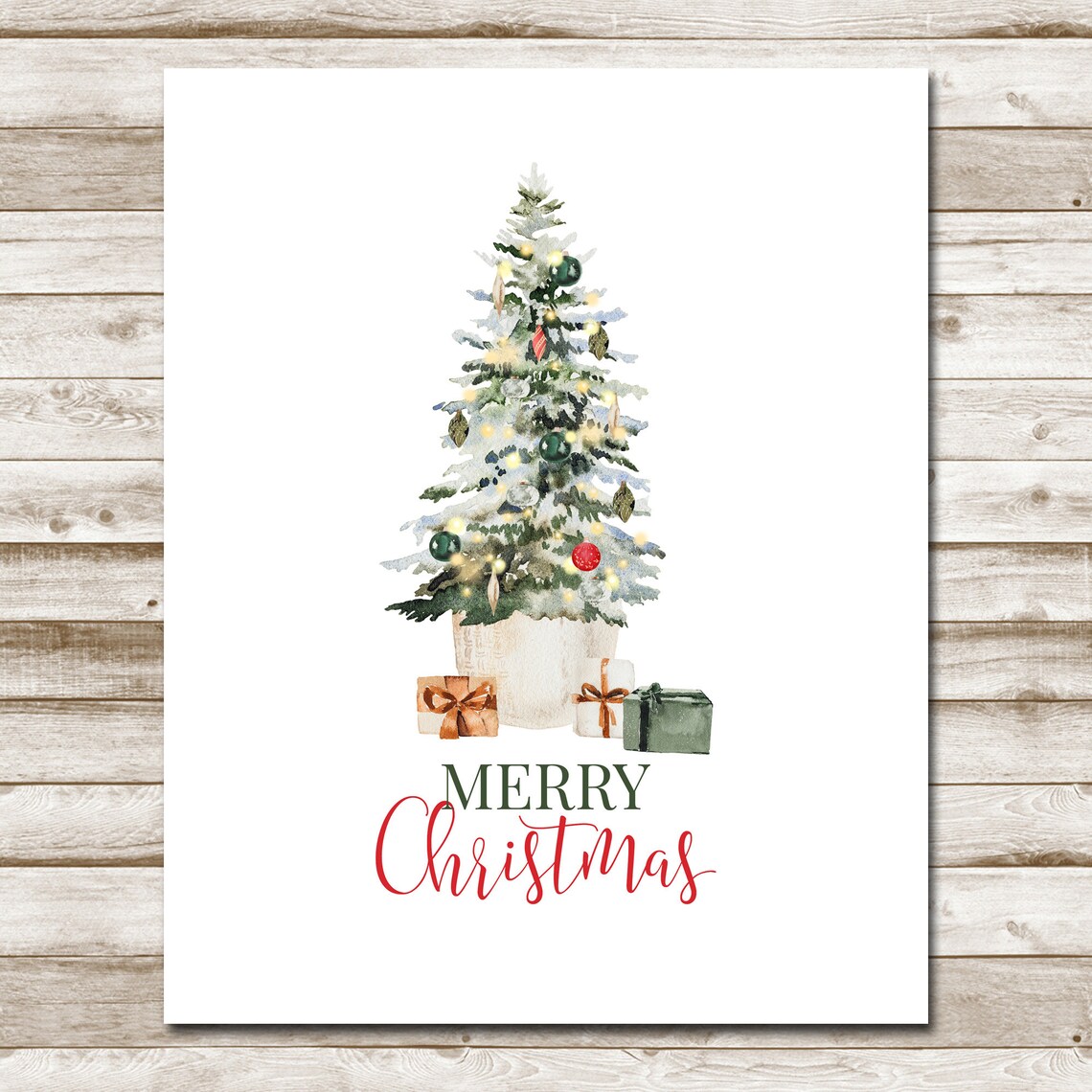 Merry Christmas Decorated Tree Watercolor Holiday Sign Wall Art - Image 4